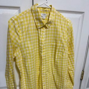 J Crew Yellow Checked Blouse Medium